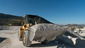 A bulldozer moving gravel while preparing a site.